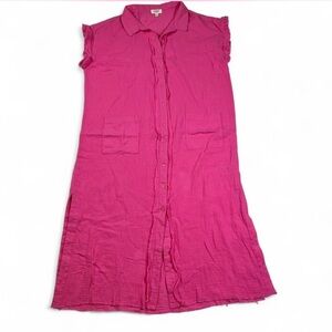 Umgee Pink Cotton Gauze Button Front Shirt Dress Short Sleeve Size L